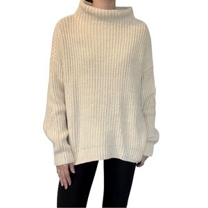 Free People Sweater Turtleneck Oversized Cream Knit Lagenlook Minimalist Size XS